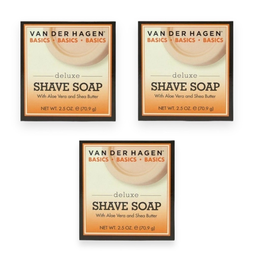 Van Der Hagen Deluxe Shave‎ Soap 2.5 oz with Aloe Vera Shea Butter Lot of 3 New